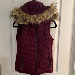 YMI Burgundy Vest with Faux Fur Trim